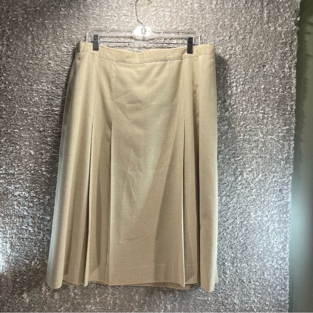 Vintage Orvis Midi Pleated Skirt Women 20 Tan Brown Back Zip Lined Classic USA